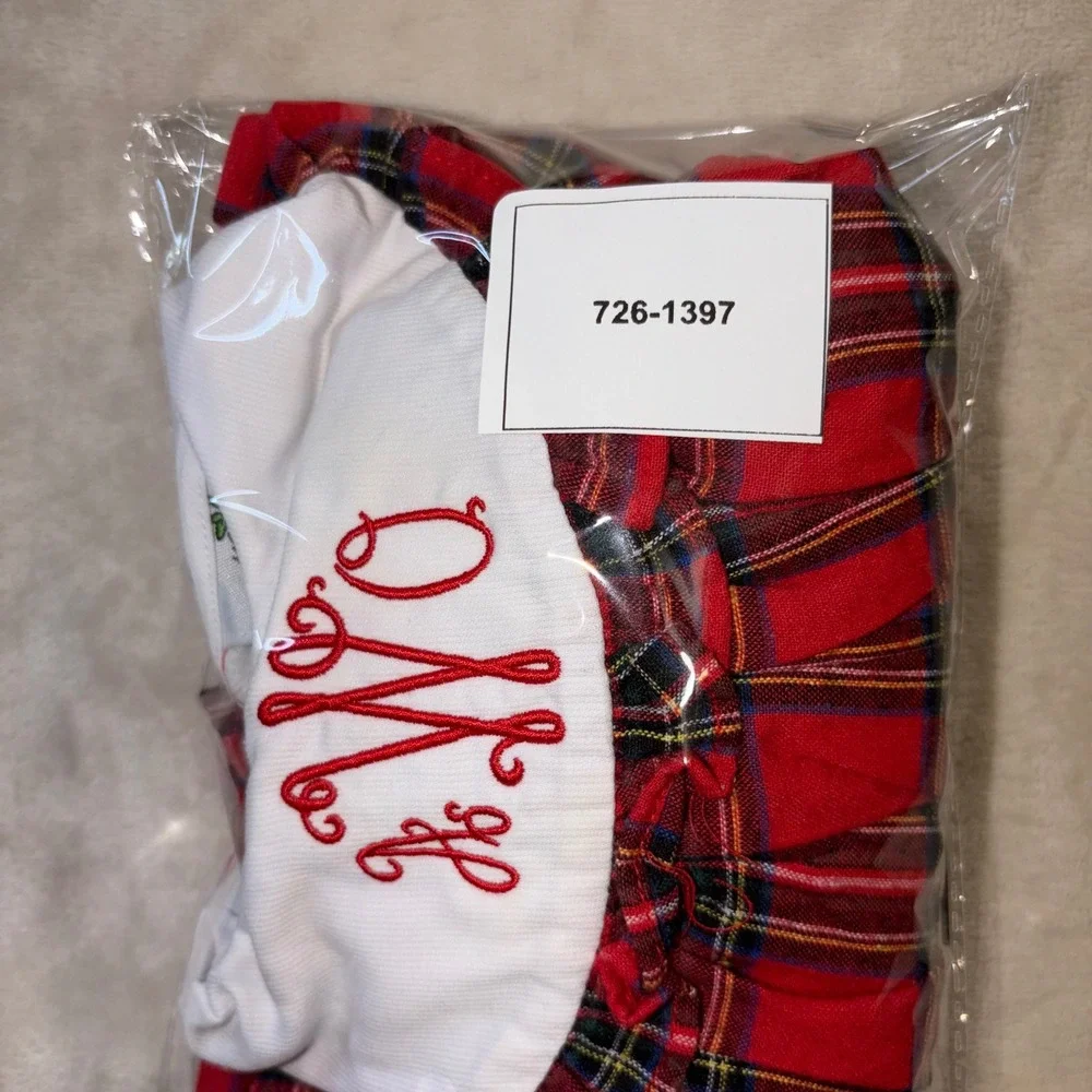 Cecil and Lou Baby Girls Red Plaid Monogrammed Christmas Top Bloomer Set 6M AOW